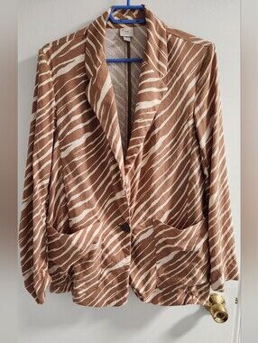 a new day Brown & Cream Zebra-Print Blazer, Size M